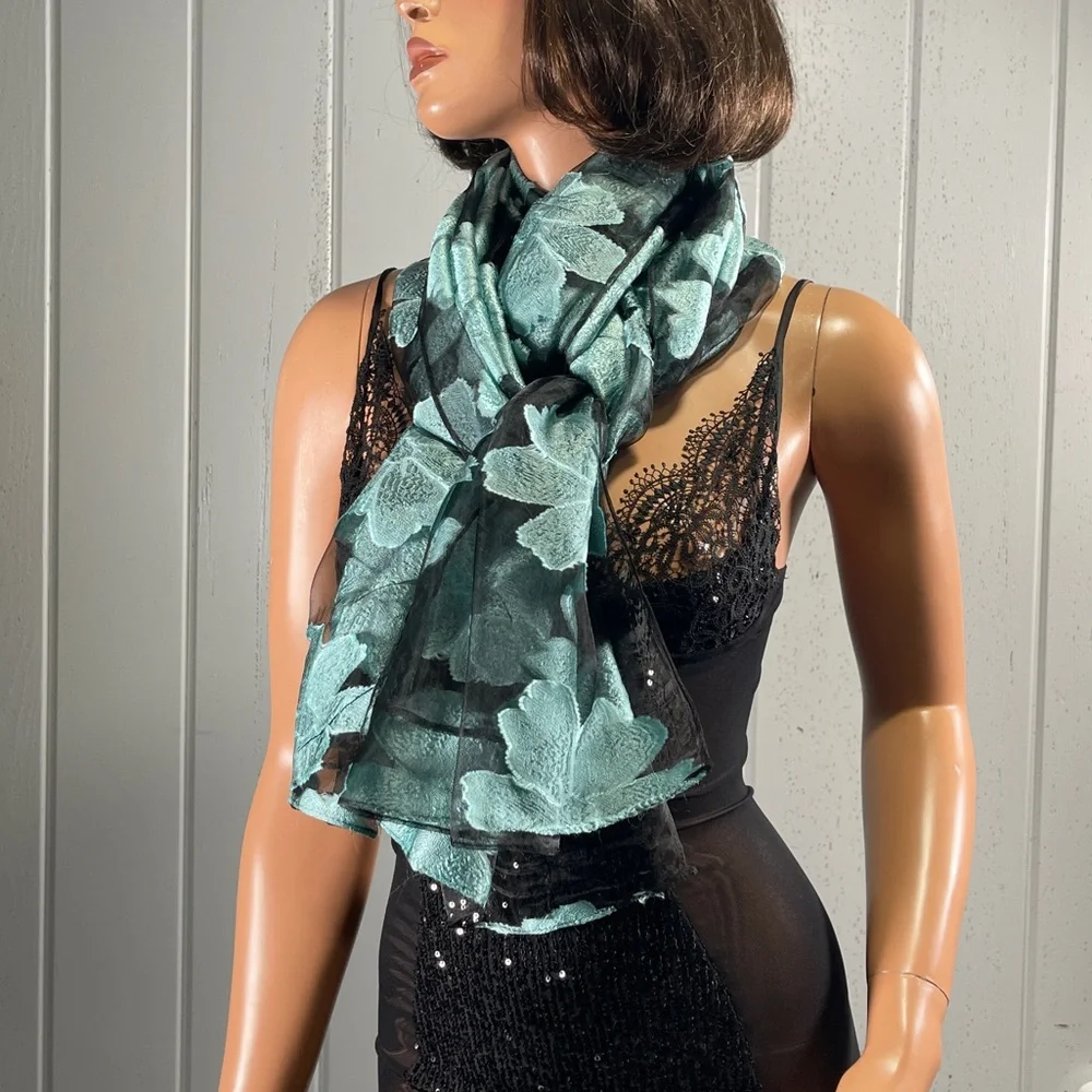 Women’s Blue & Black Floral Semi-Sheer Dress Scarf/Wrap